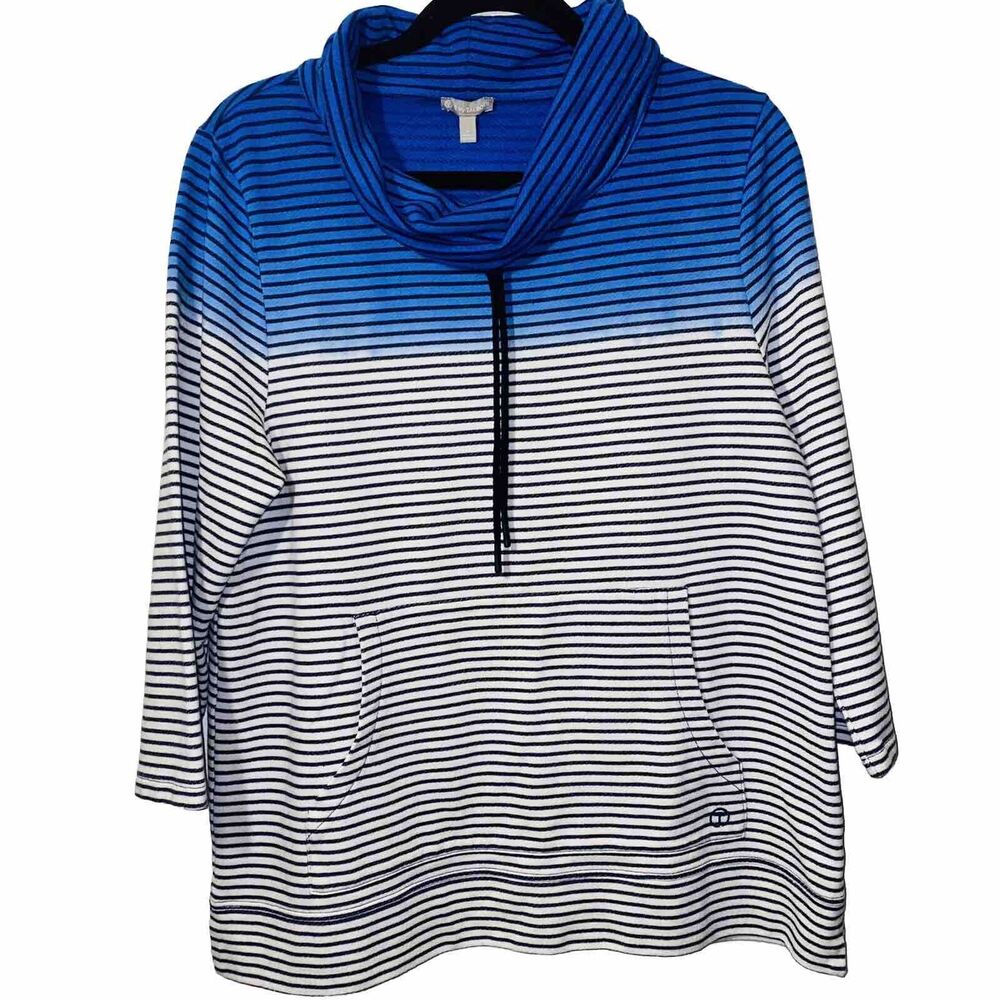 T By Talbots Tunic Pullover With Front Pocket Striped Women’s Size Large